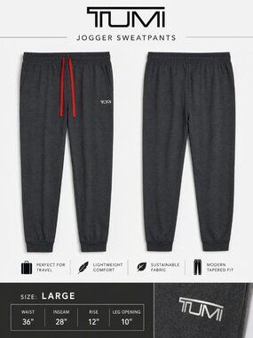 Tumi Charcoal Jogger Sweatpants Size L Athleisure Lounge Pants ID:006